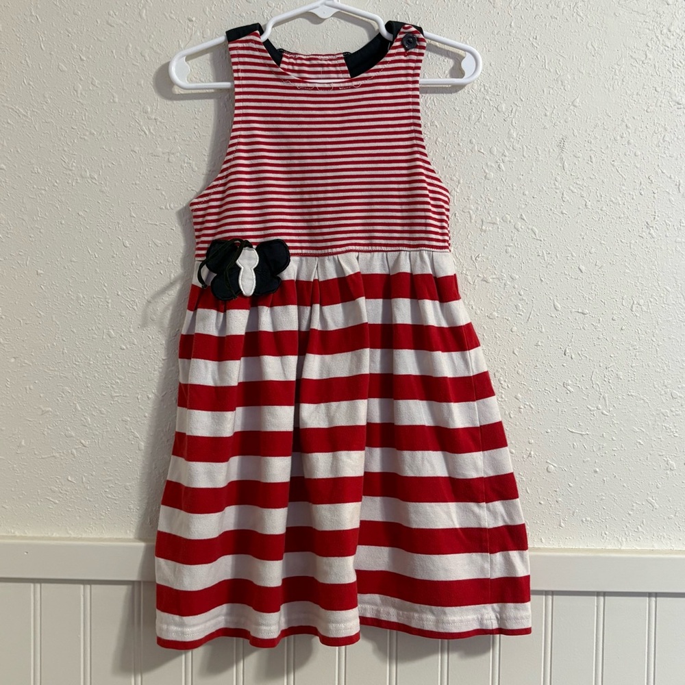 URit Red and White Striped with Navy Butterfly accent Kids Dress 4T